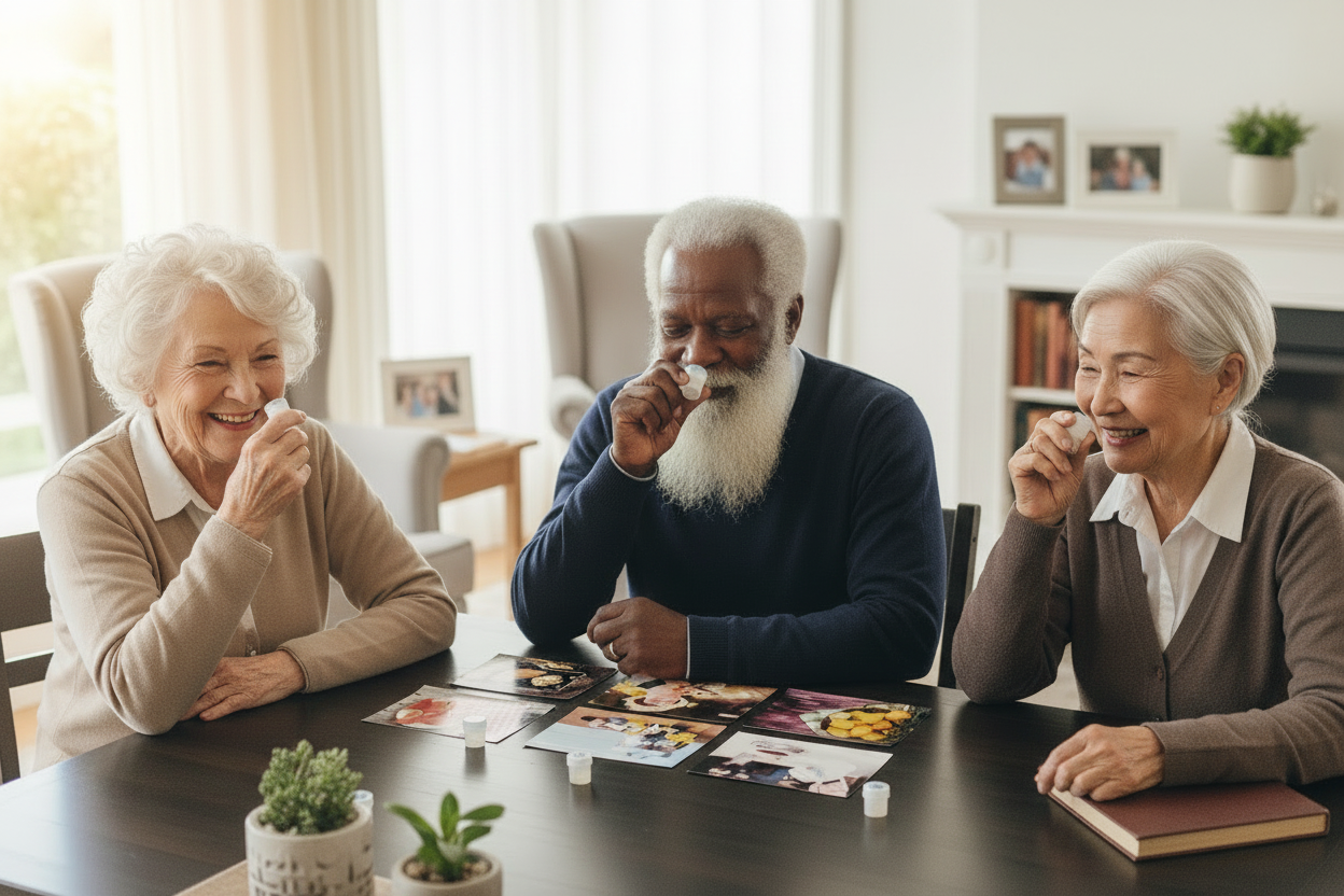 The Scent Game - happy seniors in their 90s